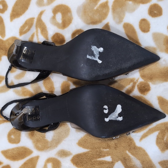 Black Suade Stiletto Heels with Rhinestone Bow - Picture 5 of 5